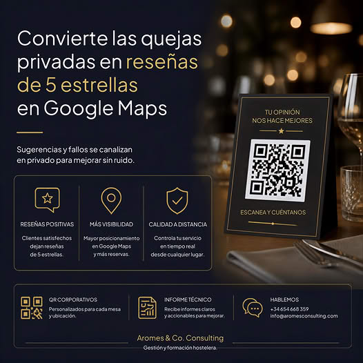 Soporte QR de mesa Aromes & Co. Consulting para evaluación del comensal